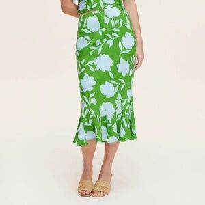 Kate Spade x Target Fit & Flare Green & Blue Floral Linen Midi Skirt Size L